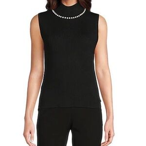 Karl Lagerfeld Black Sleeveless Tank with Pearl Detail